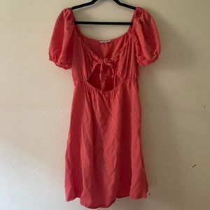 LOVE TREE pink babydoll dress cutout string tie top scrunched sleeves